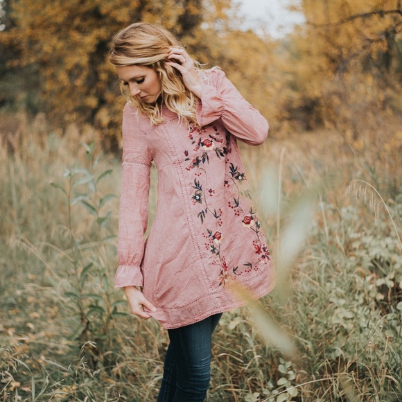 LAST ONE Long Sleeve BOHO Floral Burgundy Dress - Picture 6 of 7